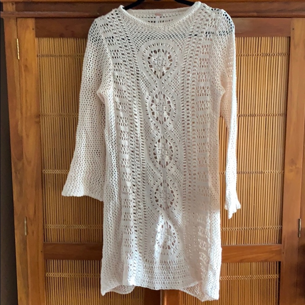 Free People White Crochet Midi Dress